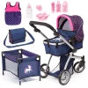 Bayer Design Kombi-Puppenwagen Mega Set, Blau Mit Herzen Und Einhorn 7
