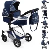 Bayer Design Kombi-Puppenwagen Neo Vario Blau Mit Herzen 7
